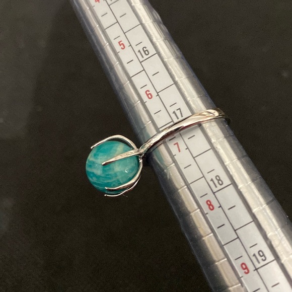 Vintage Sterling Silver 925 ADJ band w/Genuine Turquoise crystal stone Ring 7 - Picture 4 of 10